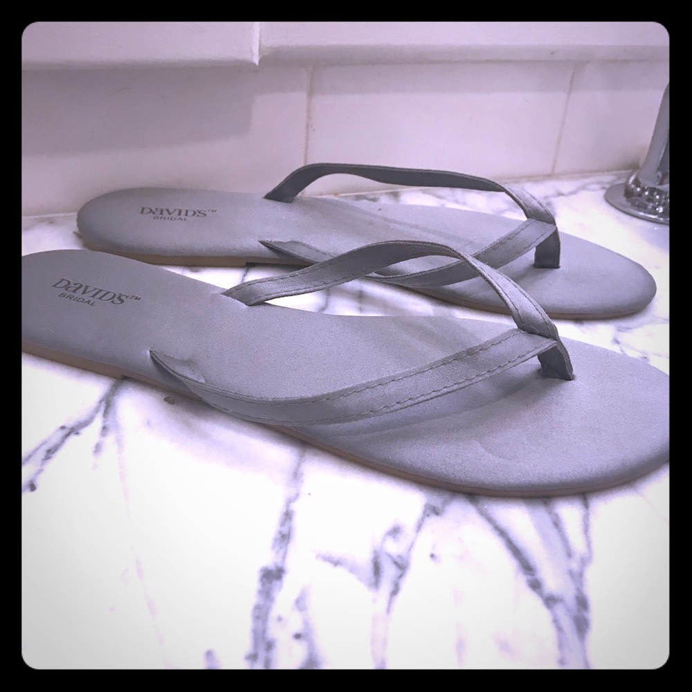 Gray silk flip flops